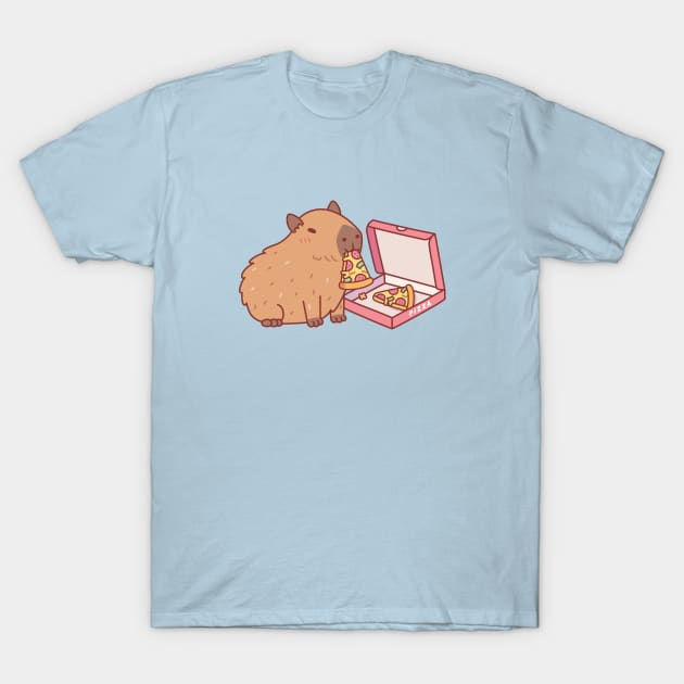 Cute Capybara Eating Pizza T-Shirt by rustydoodle